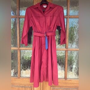 VTG SUNSHINE ALLEY TEA DRESS SHIRT DRESS + BELT Red Retro Two Toned Dress 16
